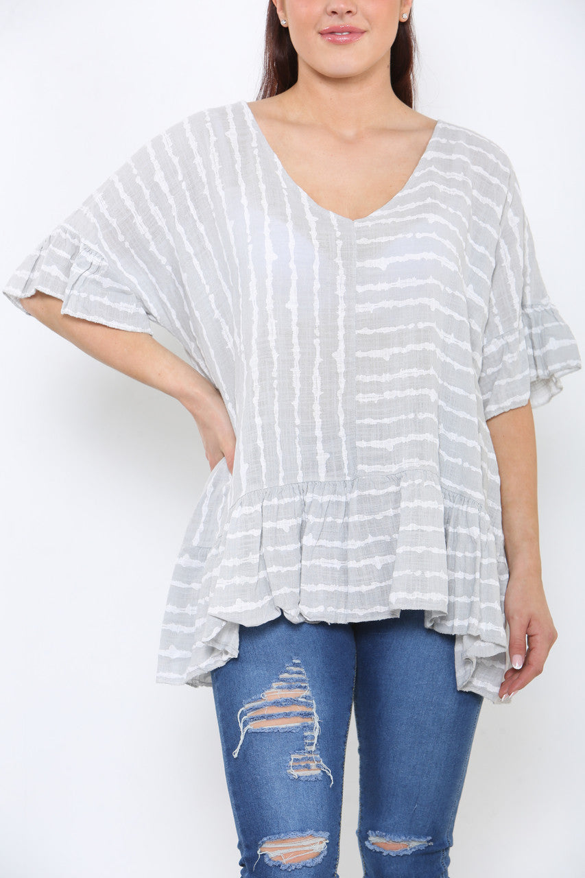 Ladies Stripe Floaty Top Silver
