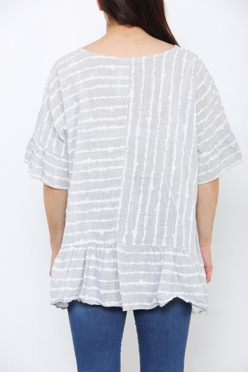 Ladies Stripe Floaty Top Silver