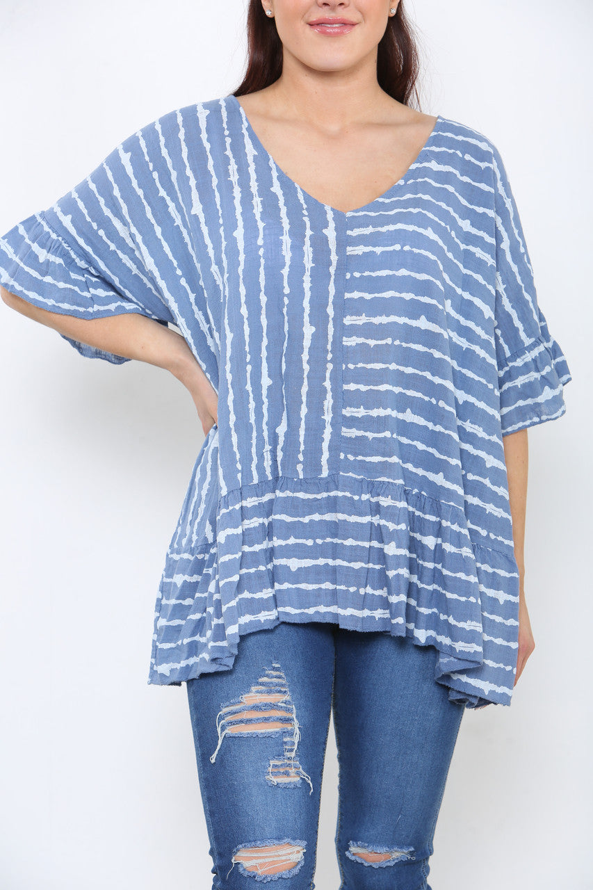 Ladies Striped Floaty Top Denim
