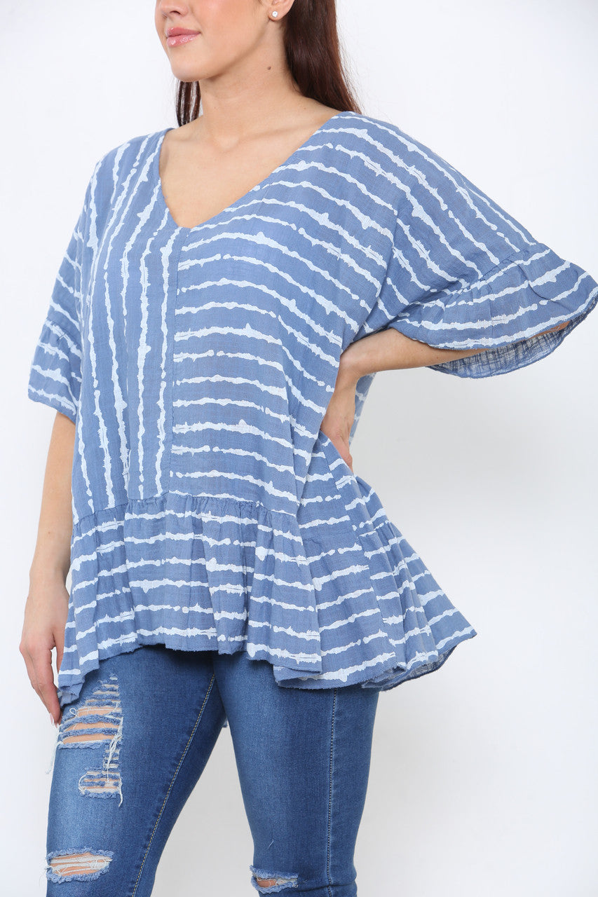 Ladies Striped Floaty Top Denim