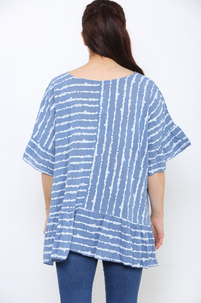 Ladies Striped Floaty Top Denim