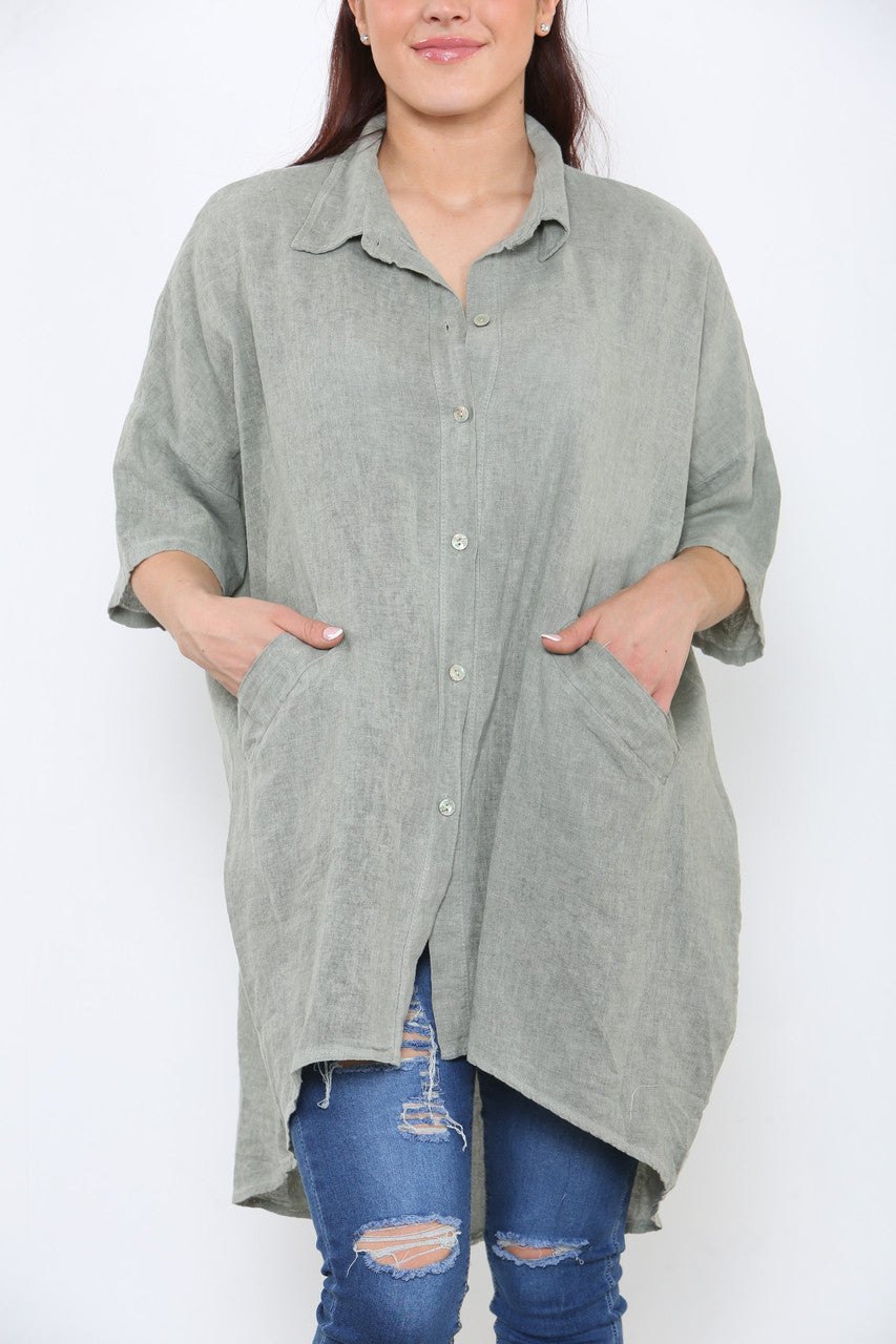 LADIES LAGENLOOK SHIRT TOP KHAKI