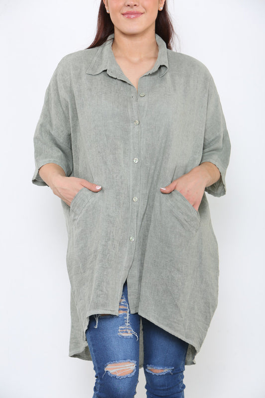 LADIES LAGENLOOK SHIRT TOP KHAKI