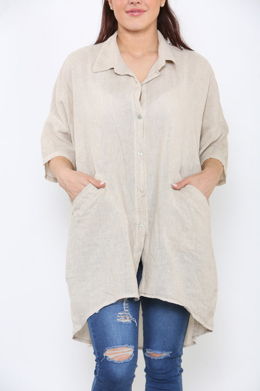 LADIES LAGENLOOK SHIRT TOP STONE
