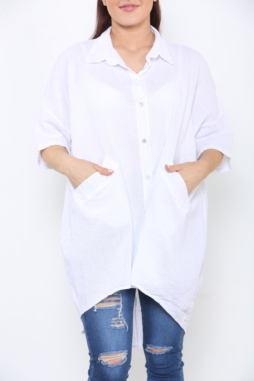 LADIES LAGENLOOK SHIRT TOP WHITE
