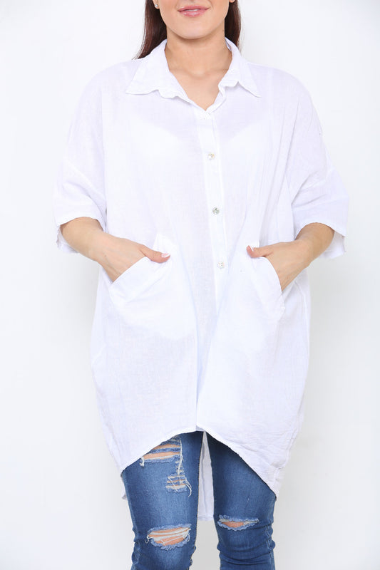 LADIES LAGENLOOK SHIRT TOP WHITE