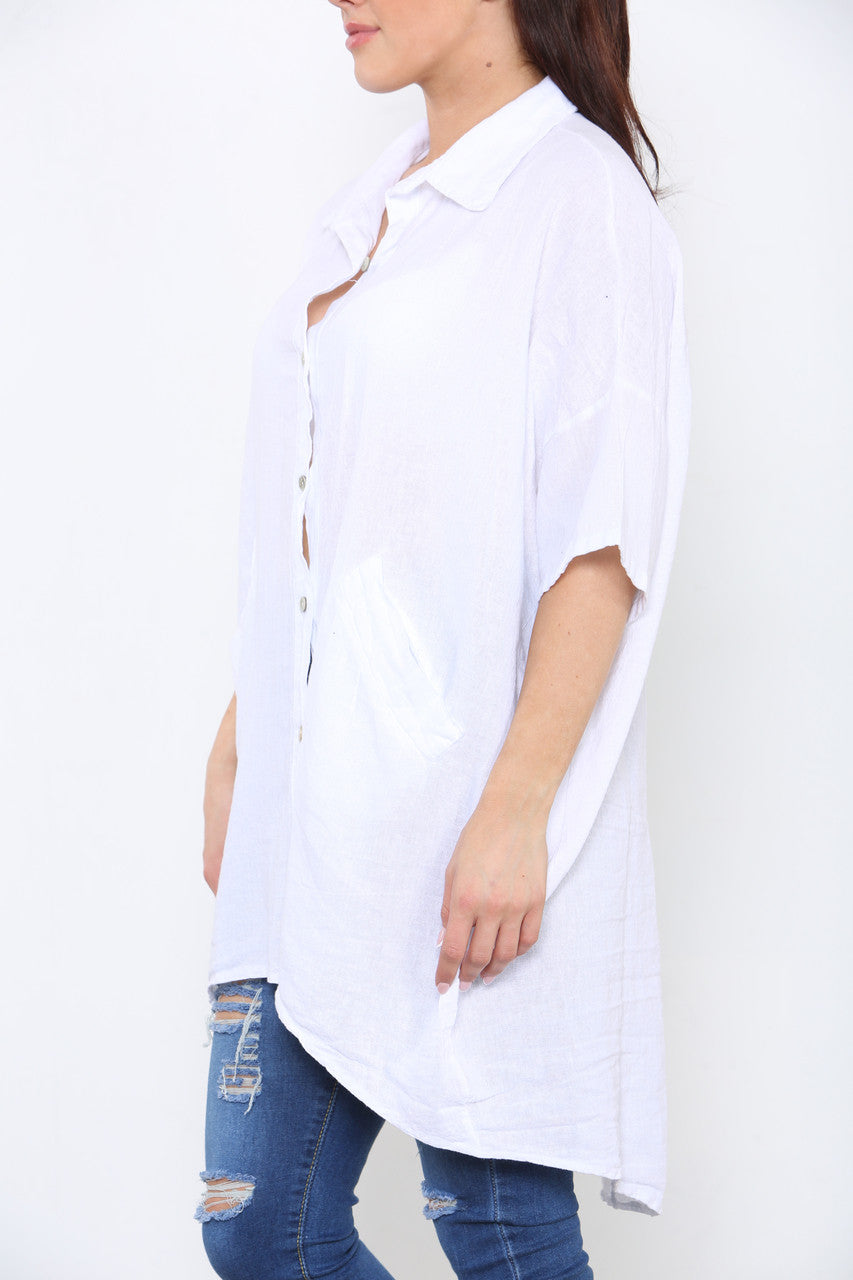 LADIES LAGENLOOK SHIRT TOP WHITE