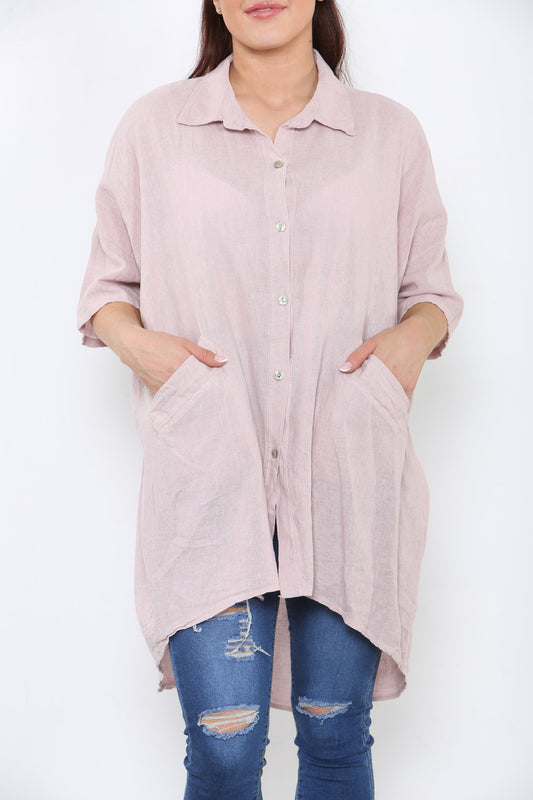 LADIES LAGENLOOK SHIRT TOP DUSTY PINK