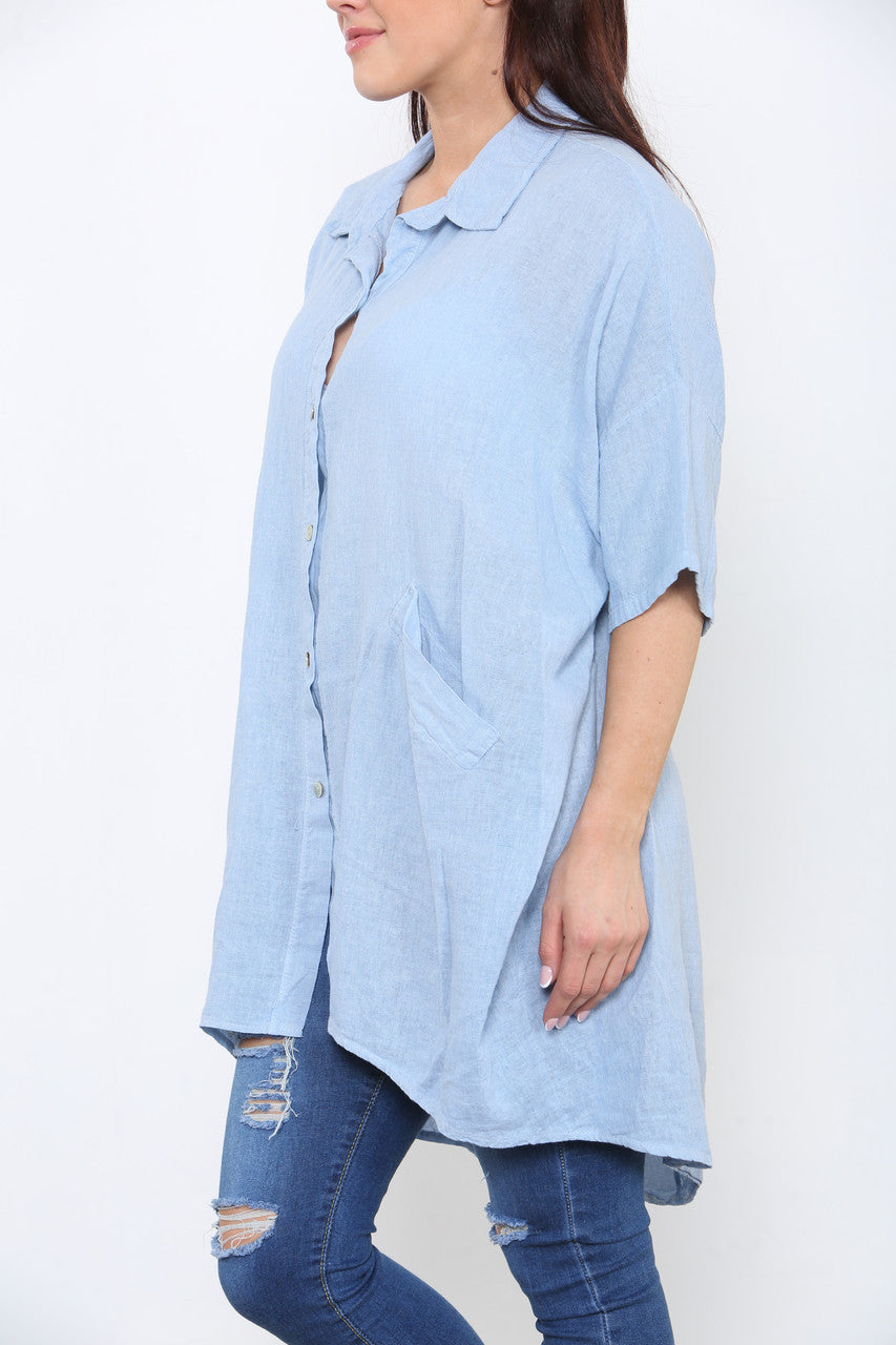 Ladies Linen Shirt Top Sky Blue