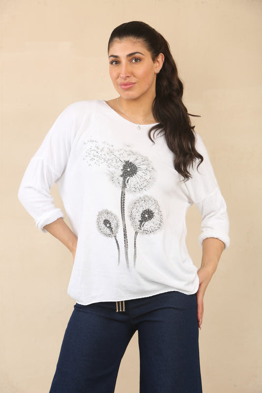 DANDELION TRUI MET BLOEMENDESSIN - WIT