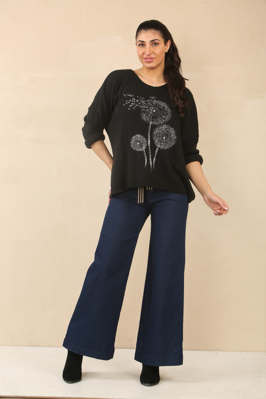 PAARDEBLOEM BLOEMEN GRAPHIC JUMPER TOP - ZWART
