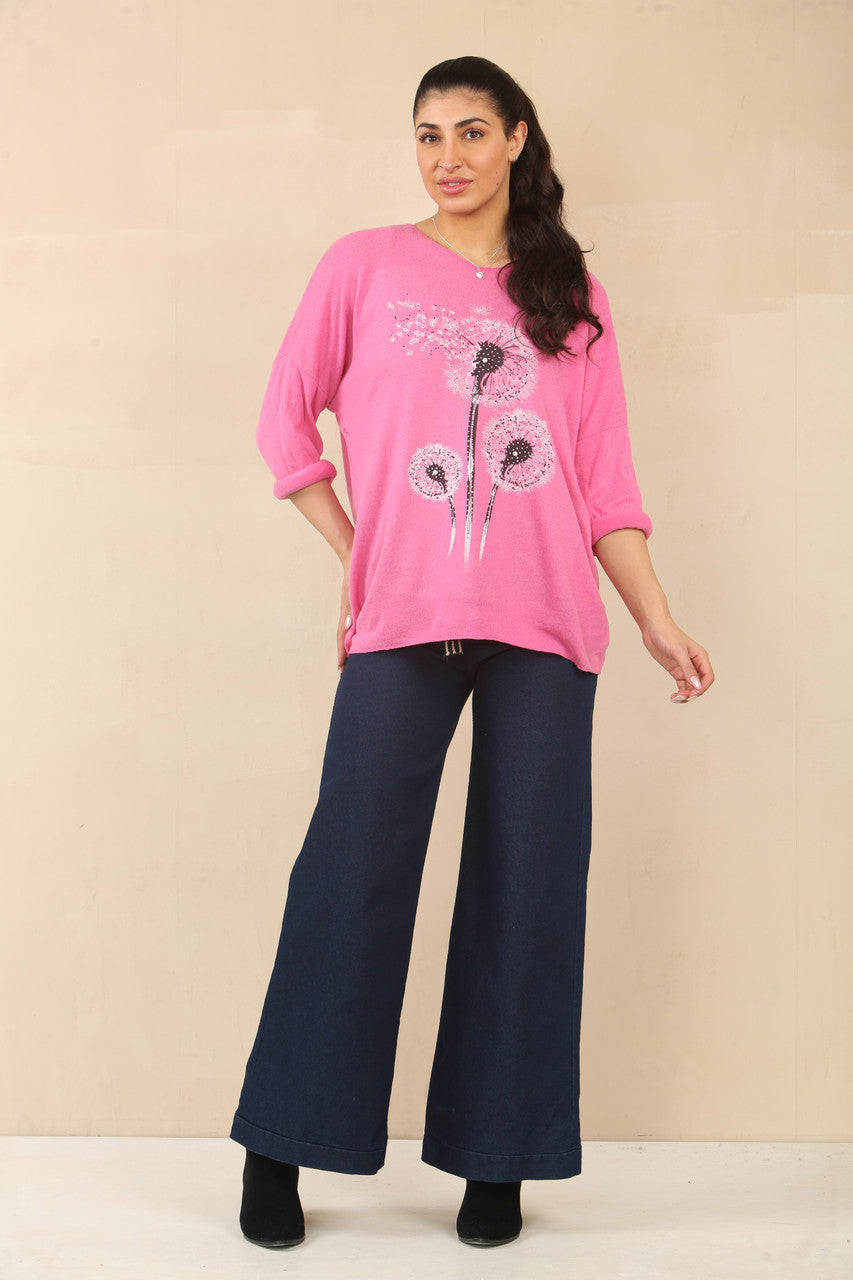 PAARDEBLOEM BLOEMEN PRINT TRUI TOP - BUBBLEGUM ROZE