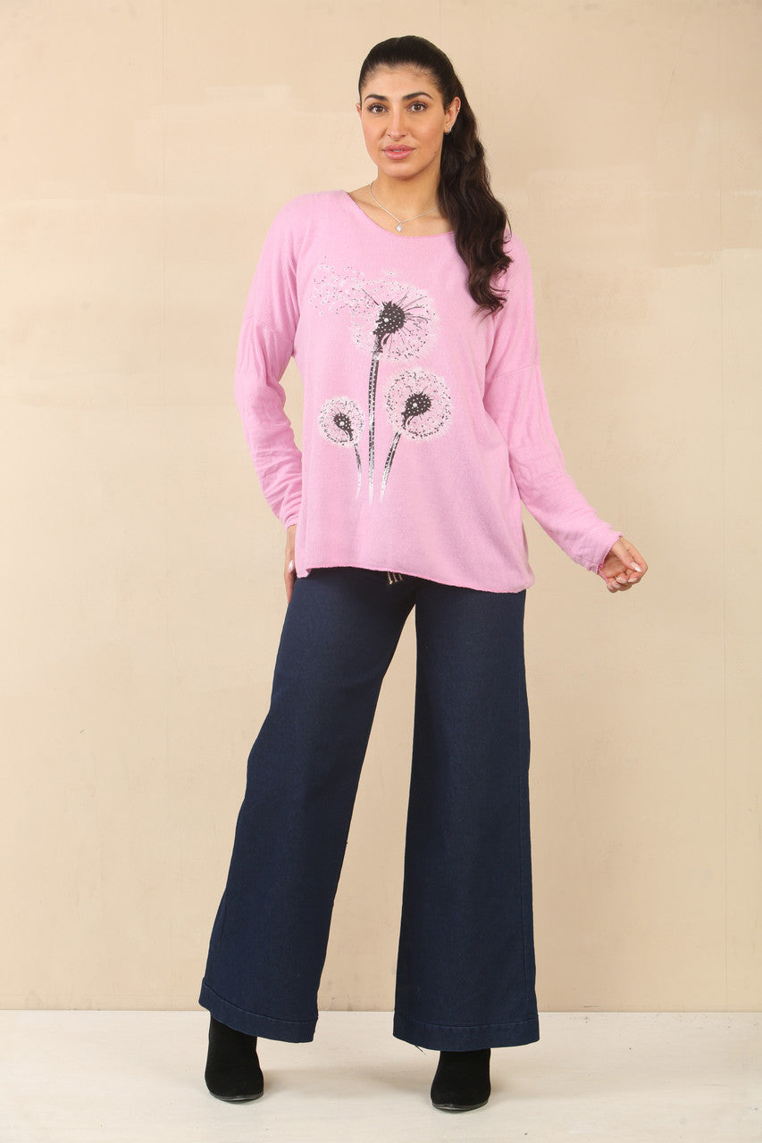 PAARDEBLOEM BLOEMEN GRAPHISCHE TRUI TOP - CANDY ROZE