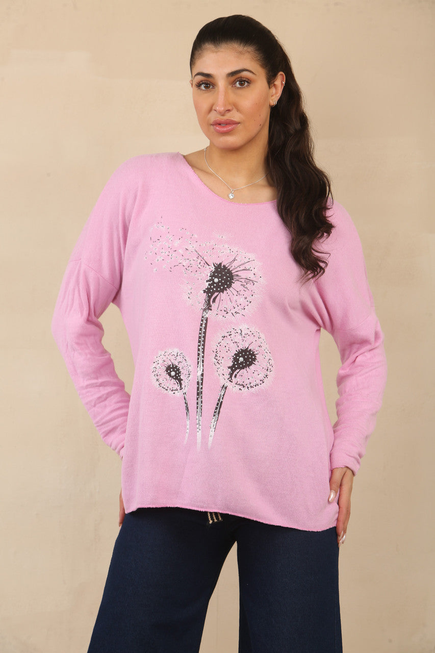 Dandelion Print Oversized Relaxed Fit Long Sleeve Top