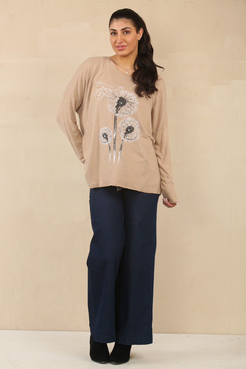 PAARDEBLOEM BLOEMEN PRINT TRUI TOP - TAN