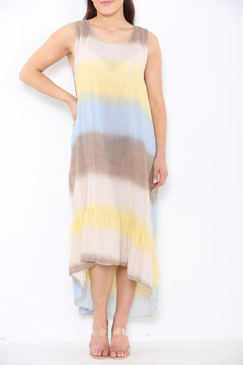Ladies Tie Dye Ombre Sleeveless Dress Stone
