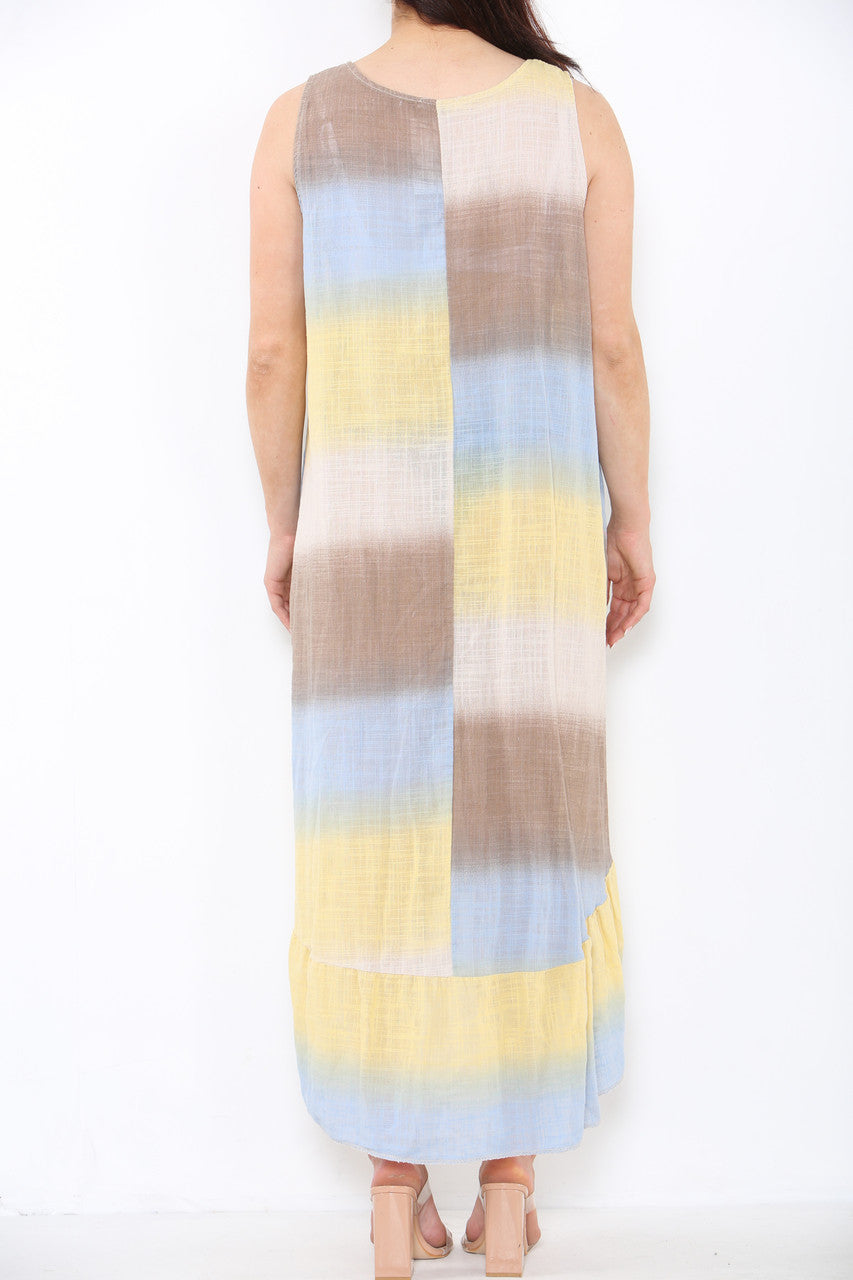 Ladies Tie Dye Ombre Sleeveless Dress Stone