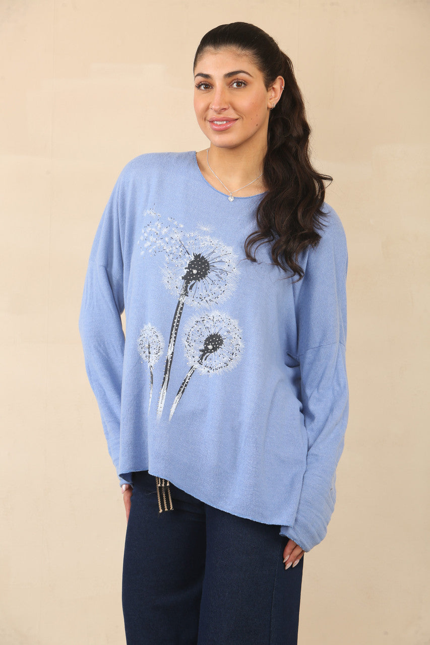 PAARDEBLOEM BLOEMENPRINT TRUI - KORENBLAUW