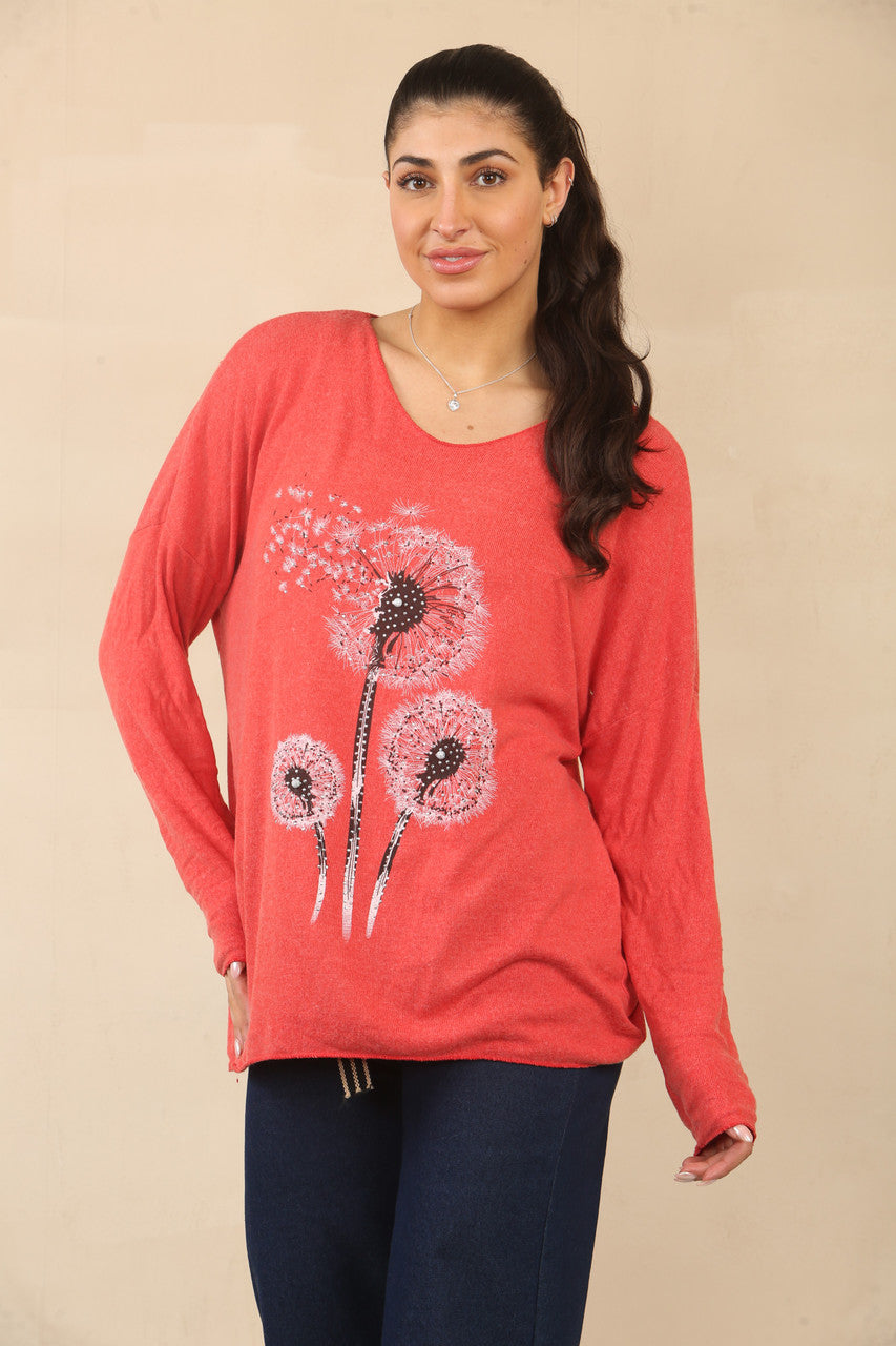 PAARDENBLOEM BLOEMEN GRAPHISCHE TRUI TOP - ROOD