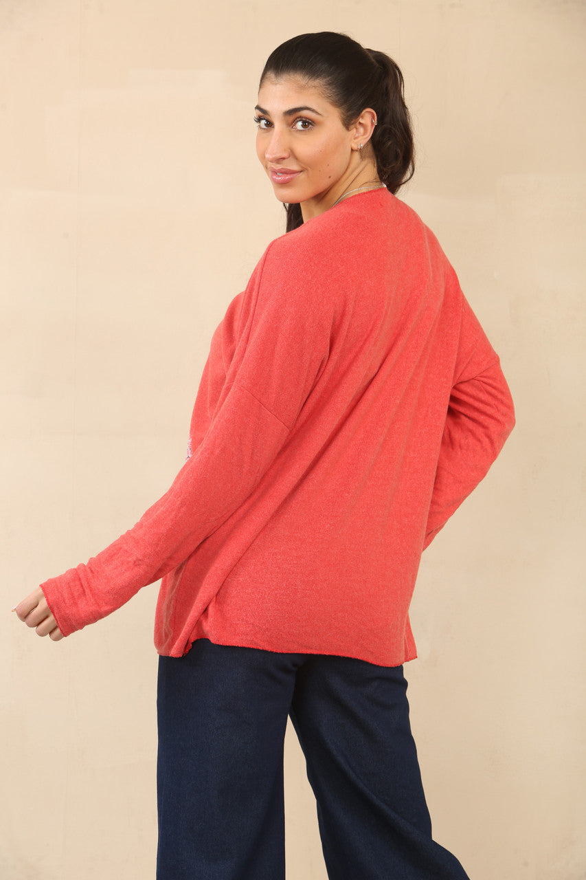 PAARDENBLOEM BLOEMEN GRAPHISCHE TRUI TOP - ROOD