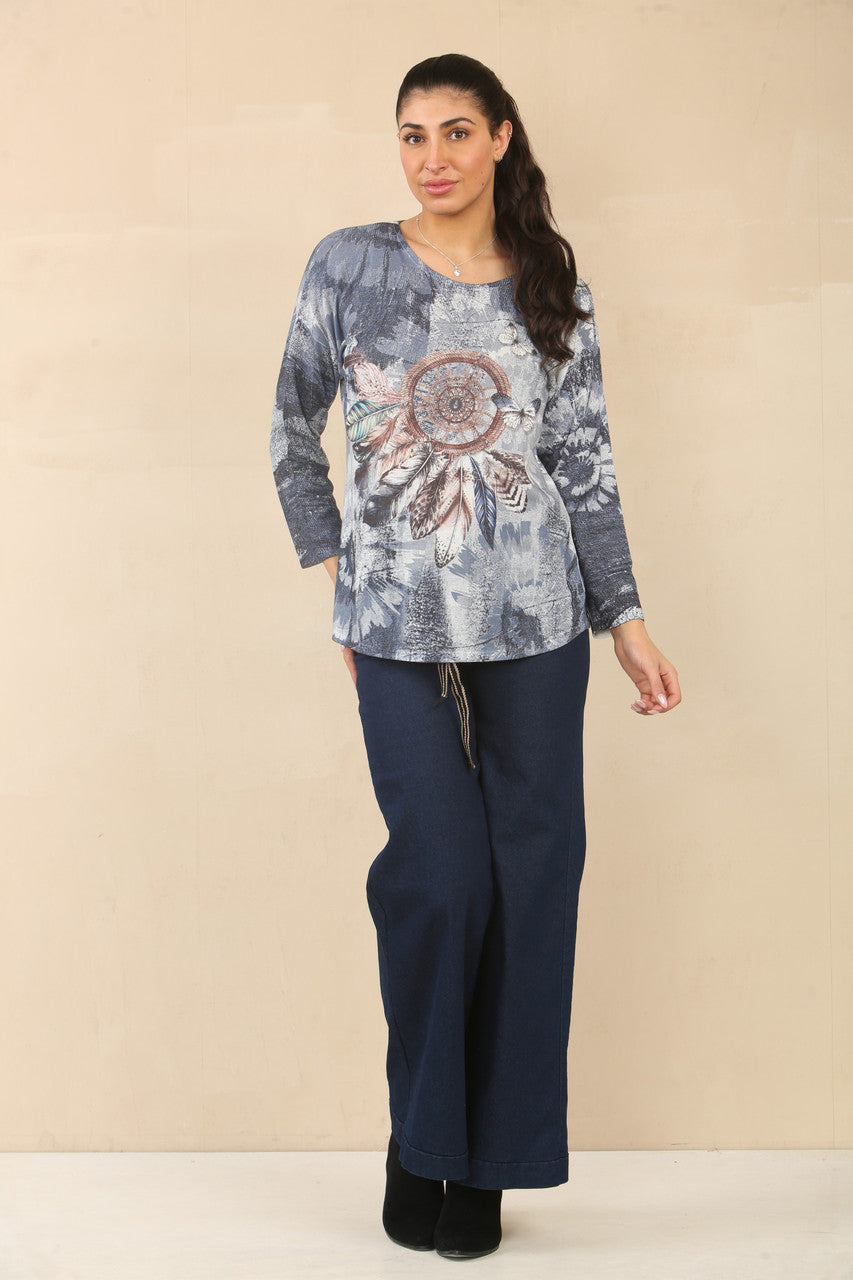 TIE DYE DROOMVANGER GRAFISCHE TOP - MARINE