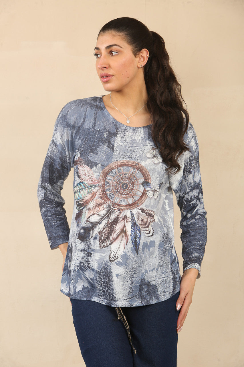 TIE DYE DROOMVANGER GRAFISCHE TOP - MARINE