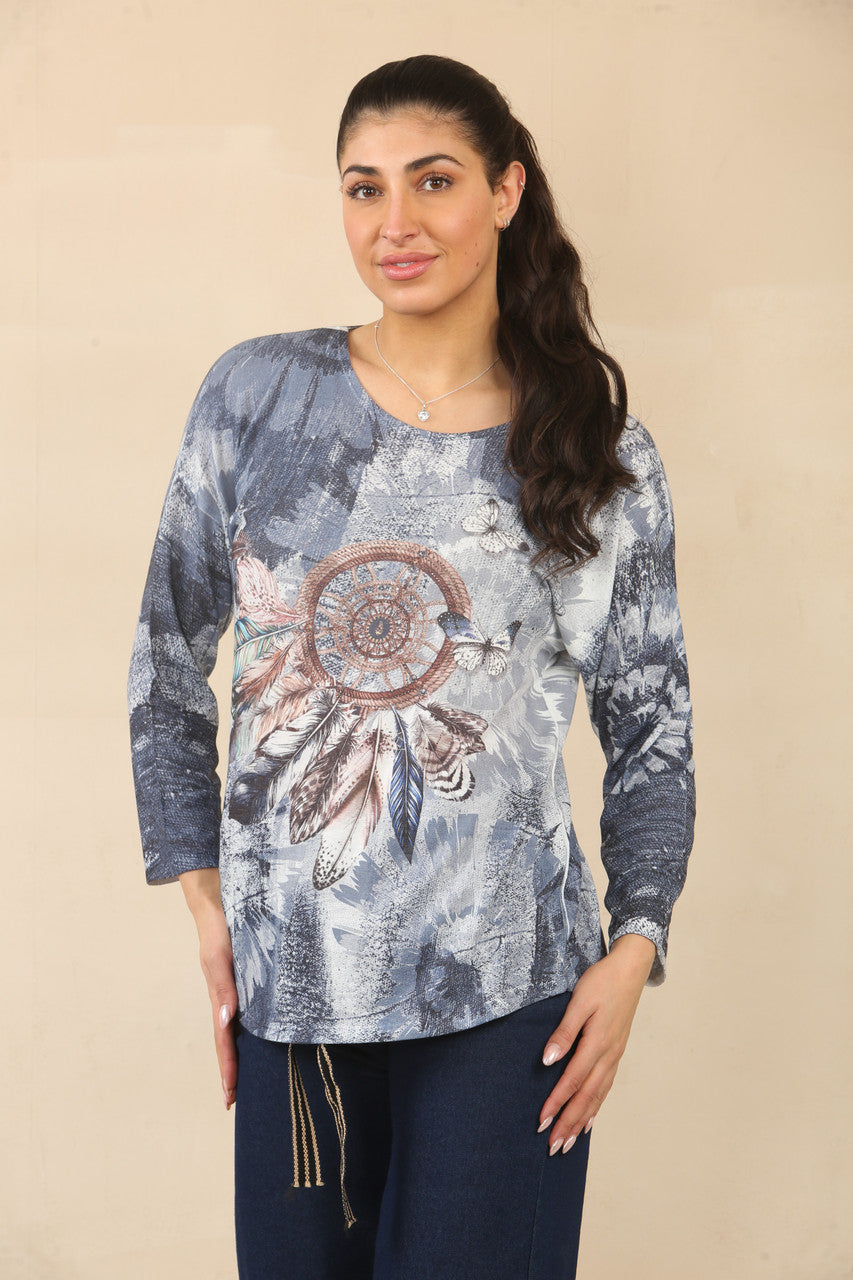 TIE DYE DROOMVANGER GRAFISCHE TOP - MARINE