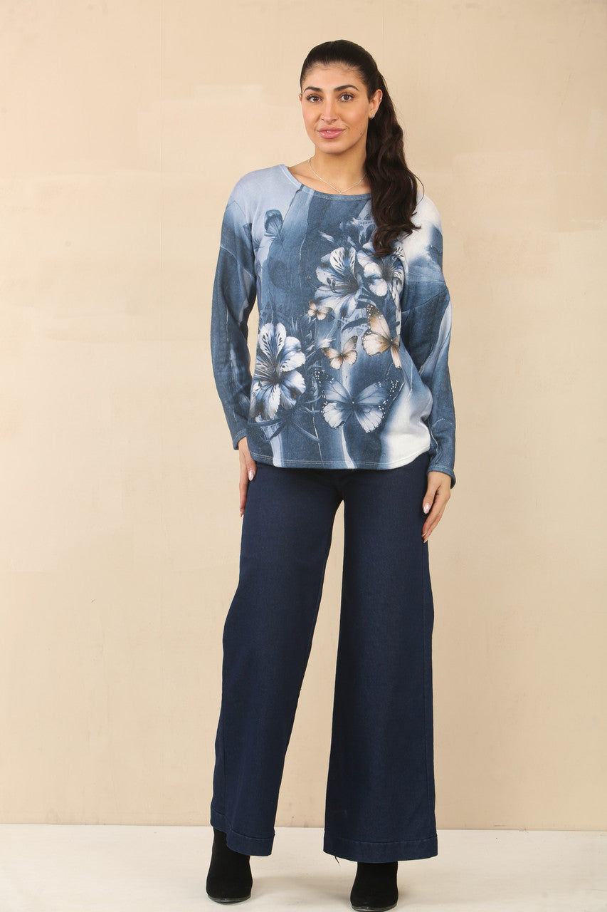 TOP MET BLOEMEN- EN VLINDERPRINT - NAVY