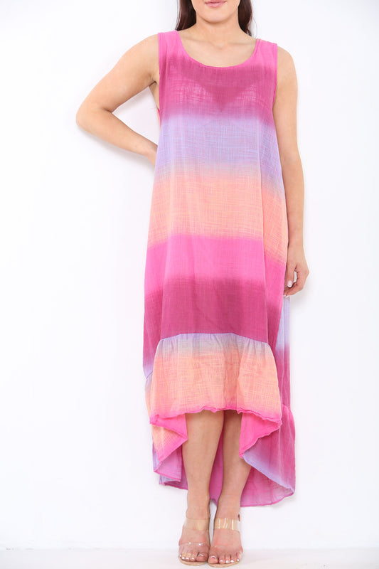 Dames mouwloze ombre tie-dye jurk cerise