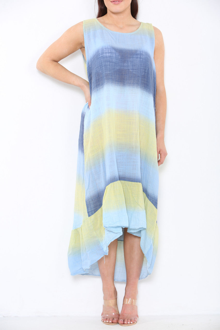 Dames Tie-dye Ombré Mouwloze Jurk Lichtblauw