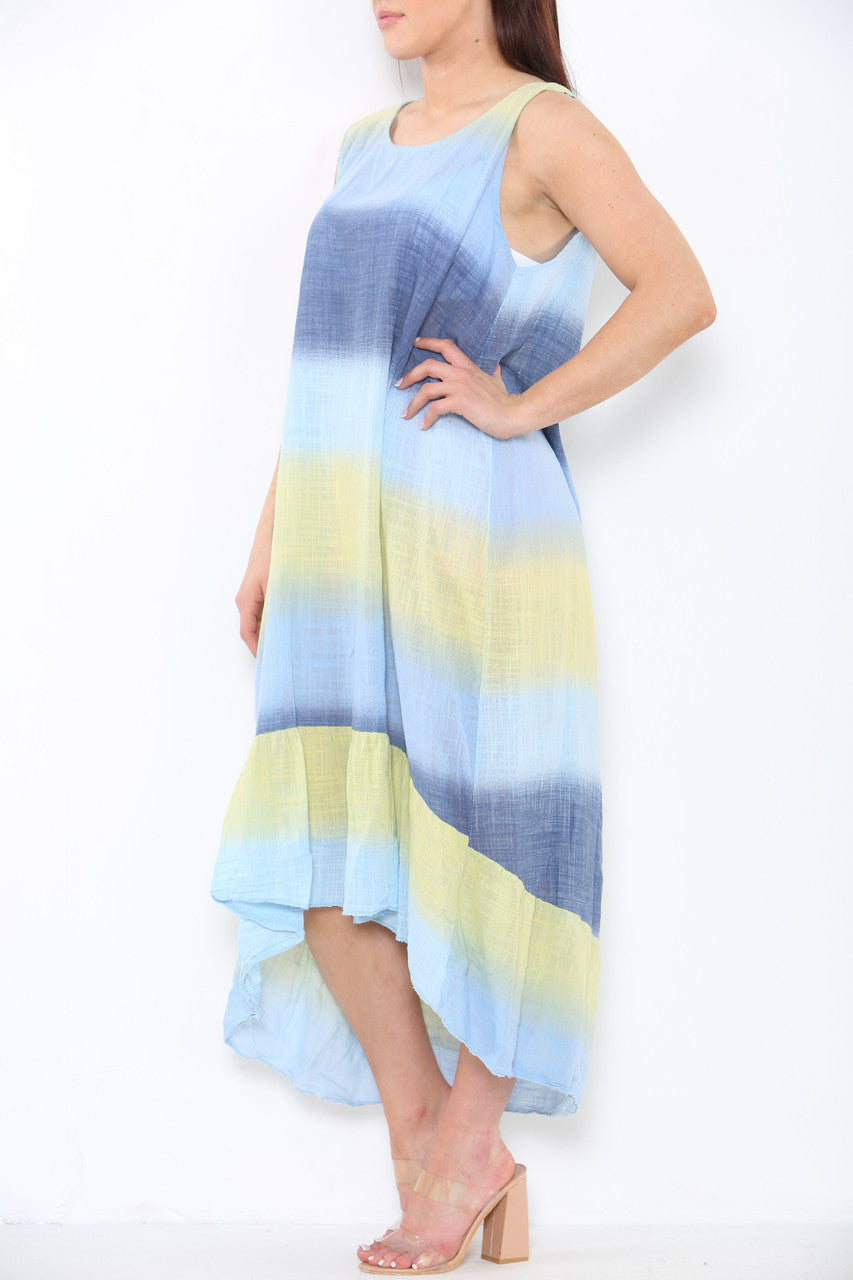 Dames Tie-dye Ombré Mouwloze Jurk Lichtblauw