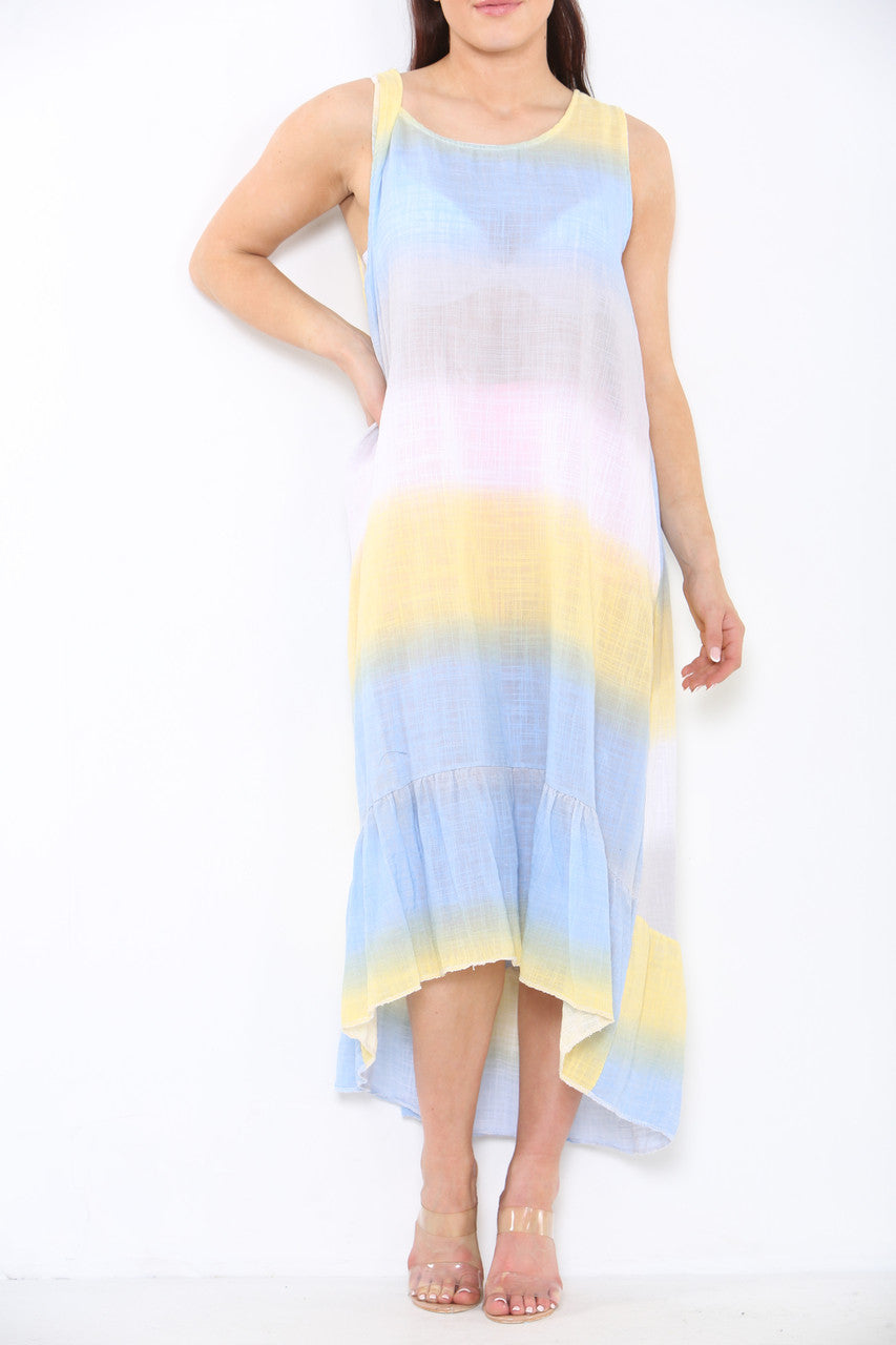 Dames mouwloze jurk Tie Dye Ombre Wit