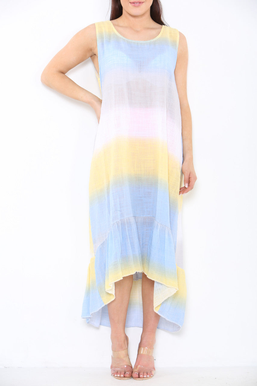 Dames mouwloze jurk Tie Dye Ombre Wit