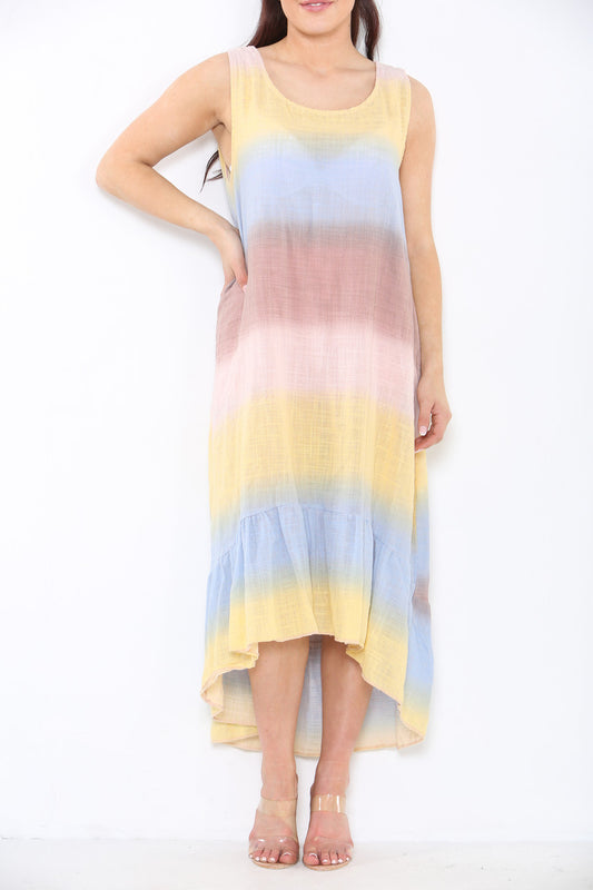 Dames Tie-Dye Ombre Mouwloze Jurk Oudroze