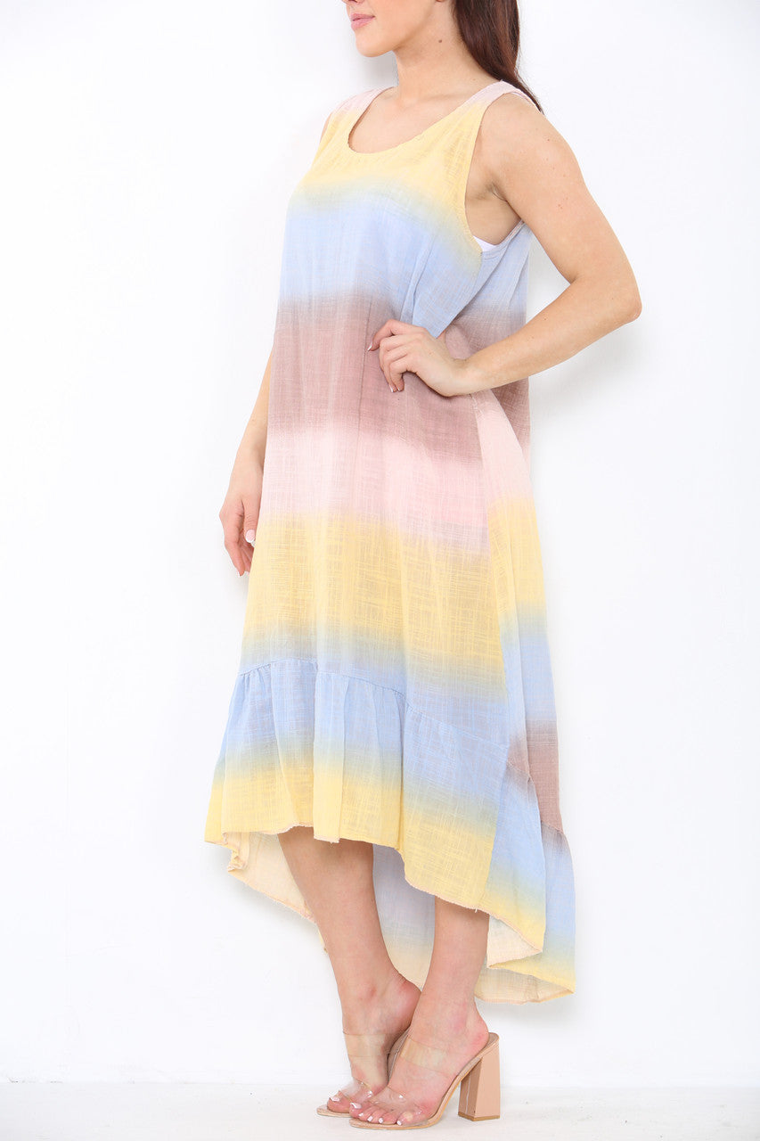 Ladies Tie Dye Ombre Sleeveless Dress Dusty Pink