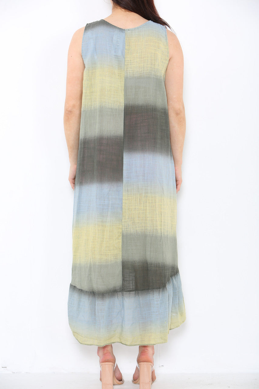 Ladies Tie Dye Ombre Sleeveless Dress Khaki