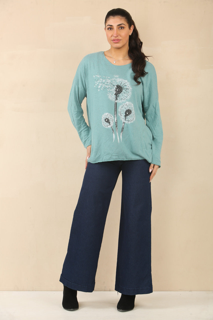PAARDENBLOEM BLOEMEN PRINT TRUI TOP - SALIEGROEN