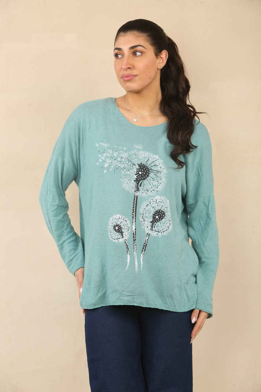 PAARDENBLOEM BLOEMEN PRINT TRUI TOP - SALIEGROEN