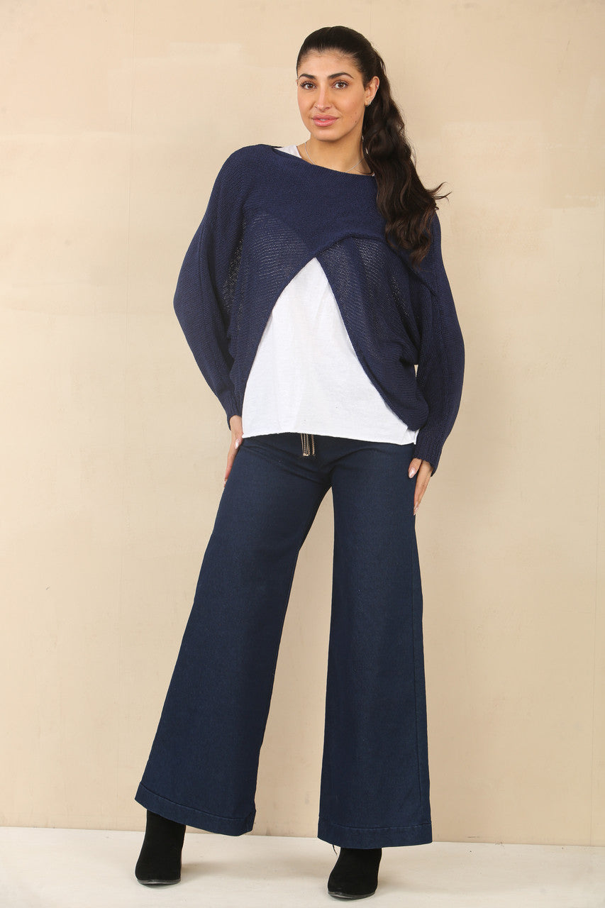 OVERSLAGGEBREIDDE TOP - NAVY