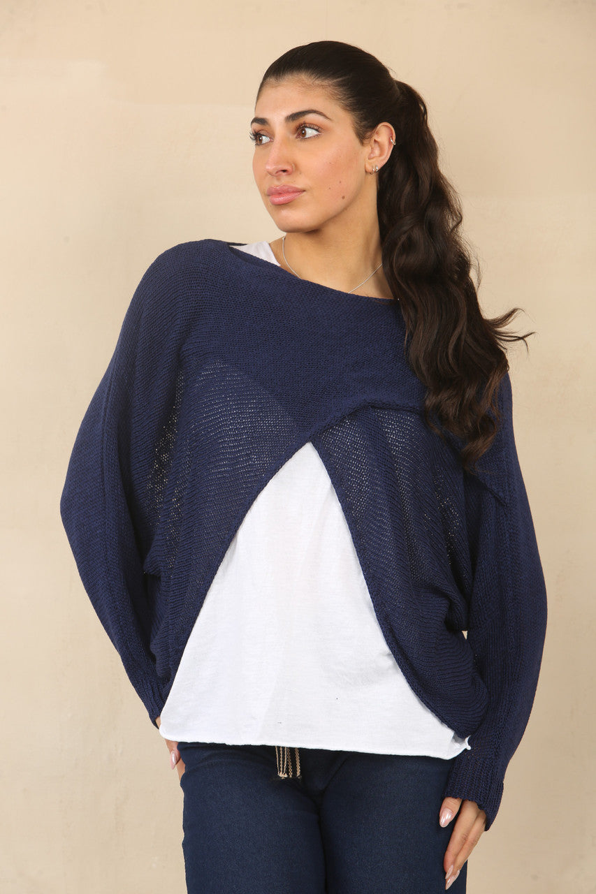 OVERSLAGGEBREIDDE TOP - NAVY