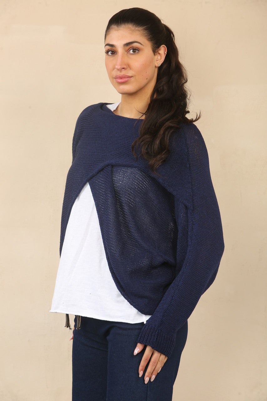 OVERSLAGGEBREIDDE TOP - NAVY