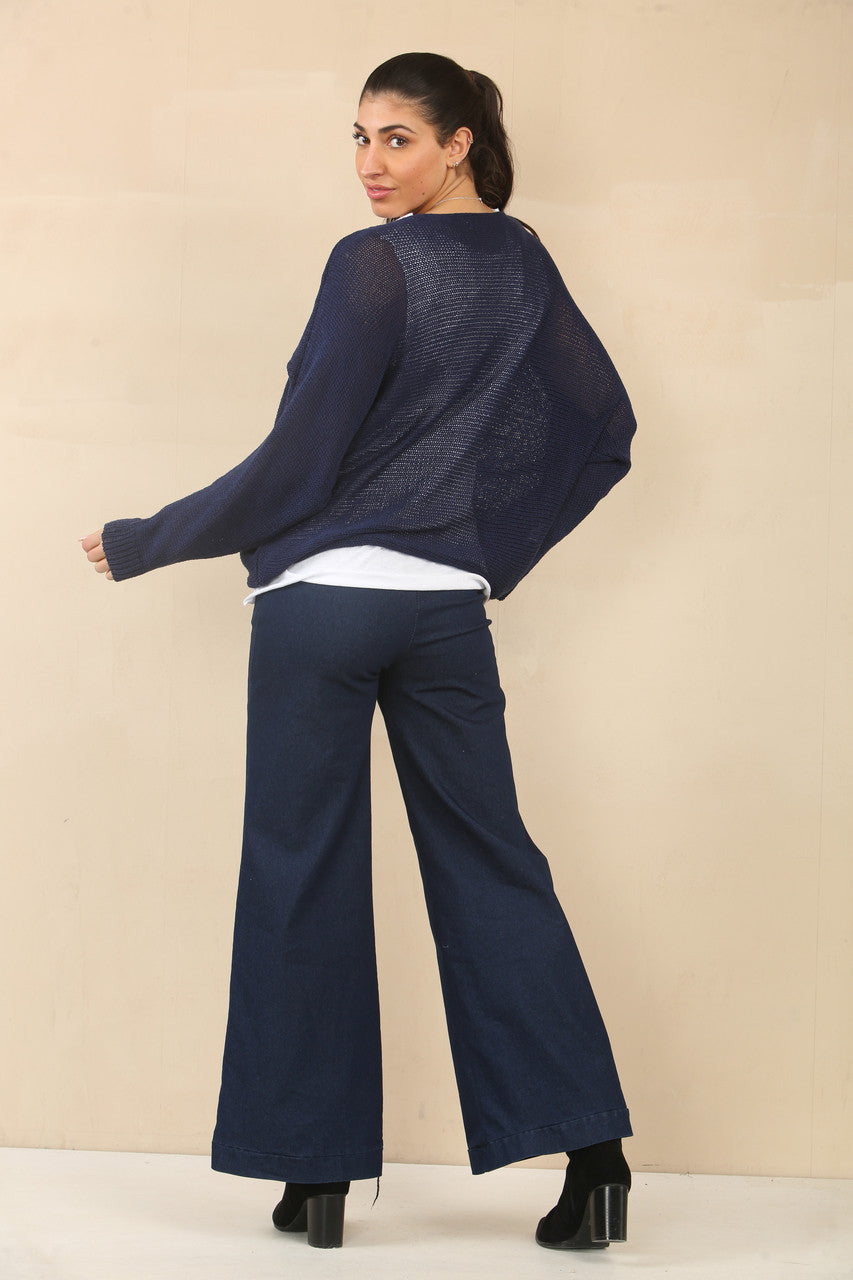 OVERSLAGGEBREIDDE TOP - NAVY