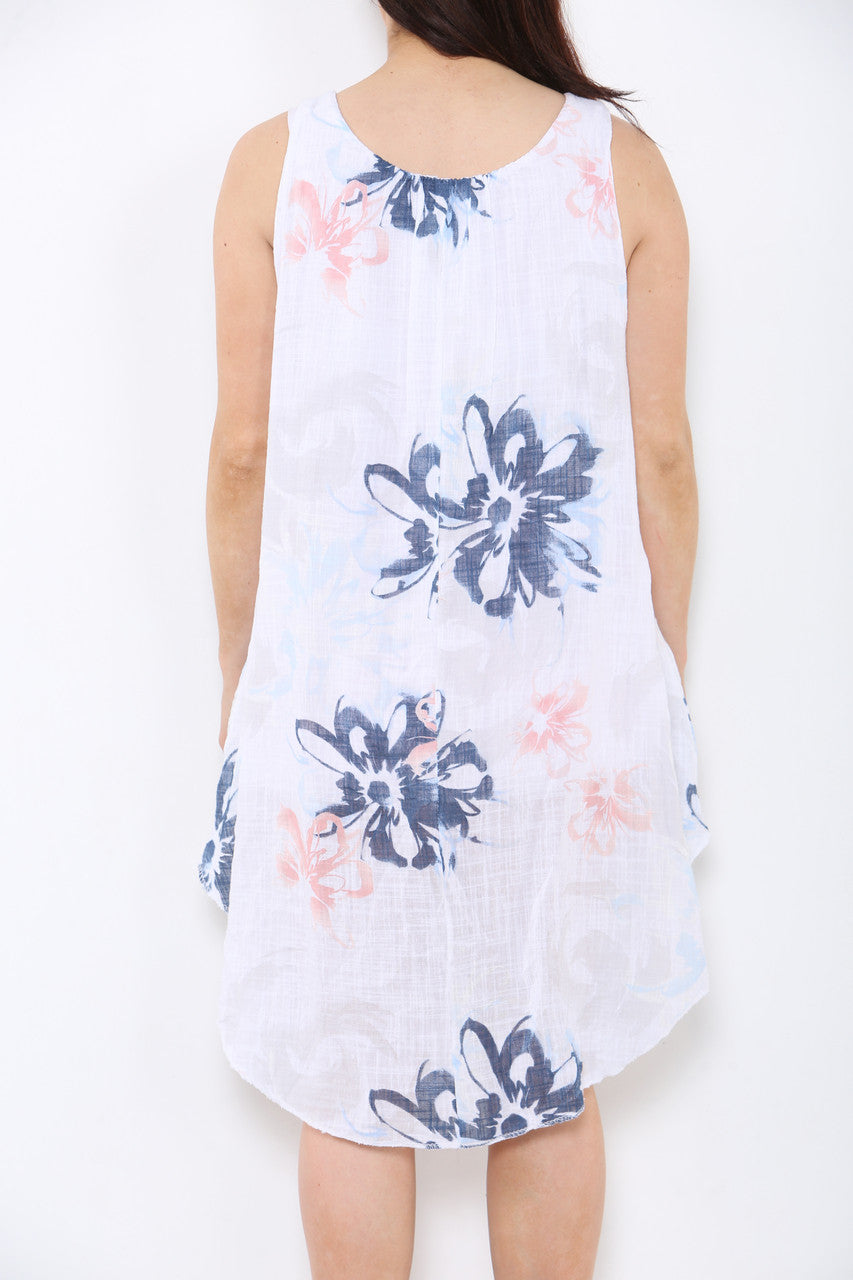 Dames Mouwloze Jurk met Abstracte Bloemenprint Wit