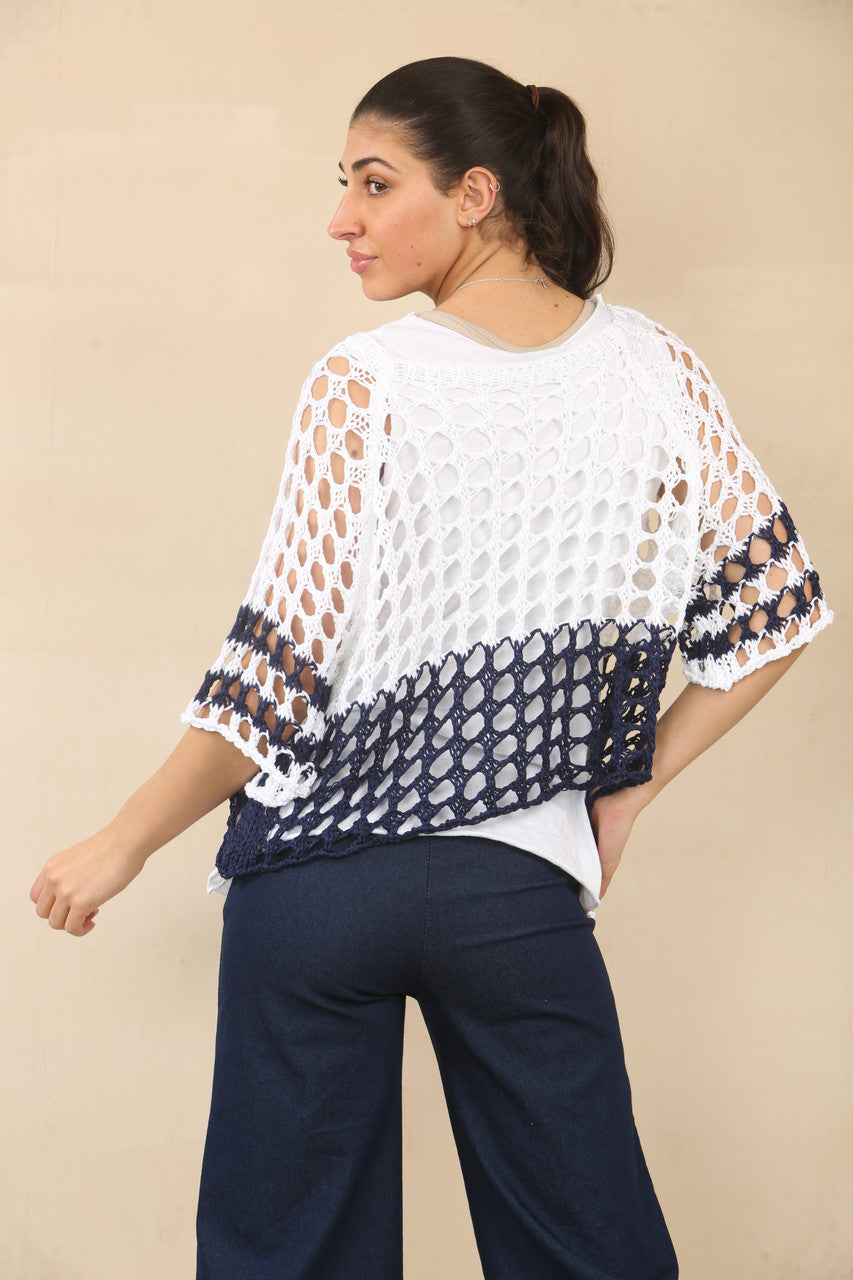 GEHAAKTE GEBREIDE OMBRÉ TOP - MARINEBLAUW