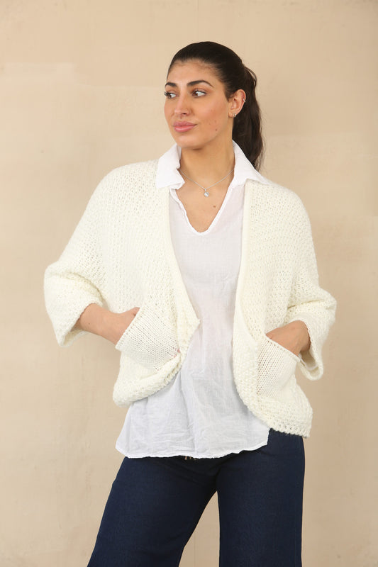 KNITTED BATWING CARDIGAN - WHITE