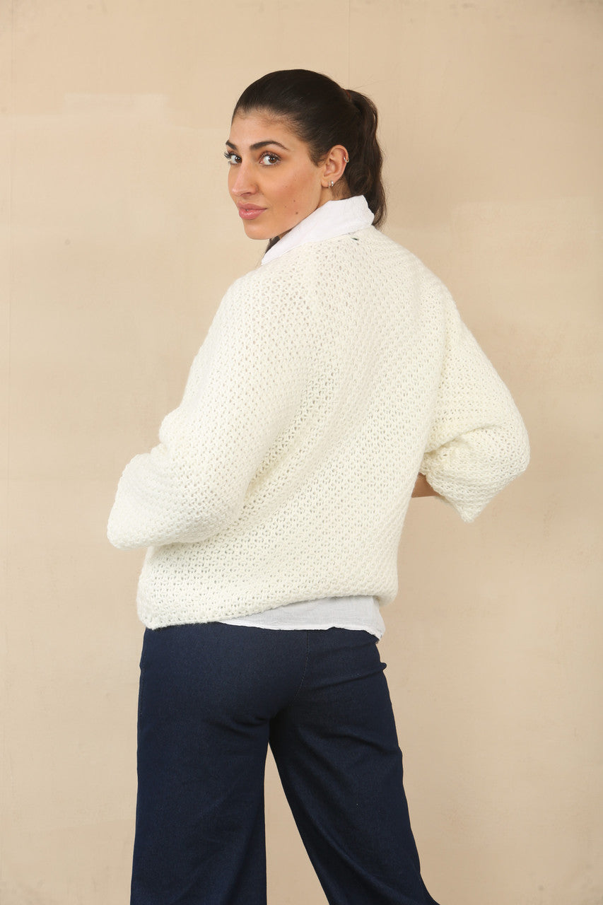 GEBREID VLEERMUISMOUW VEST - WIT