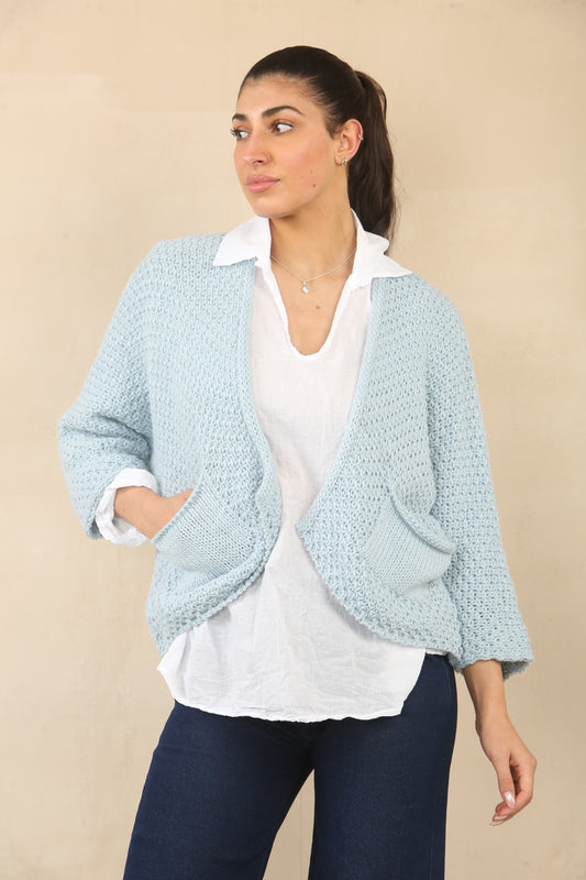 KNITTED BATWING CARDIGAN - LIGHT BLUE