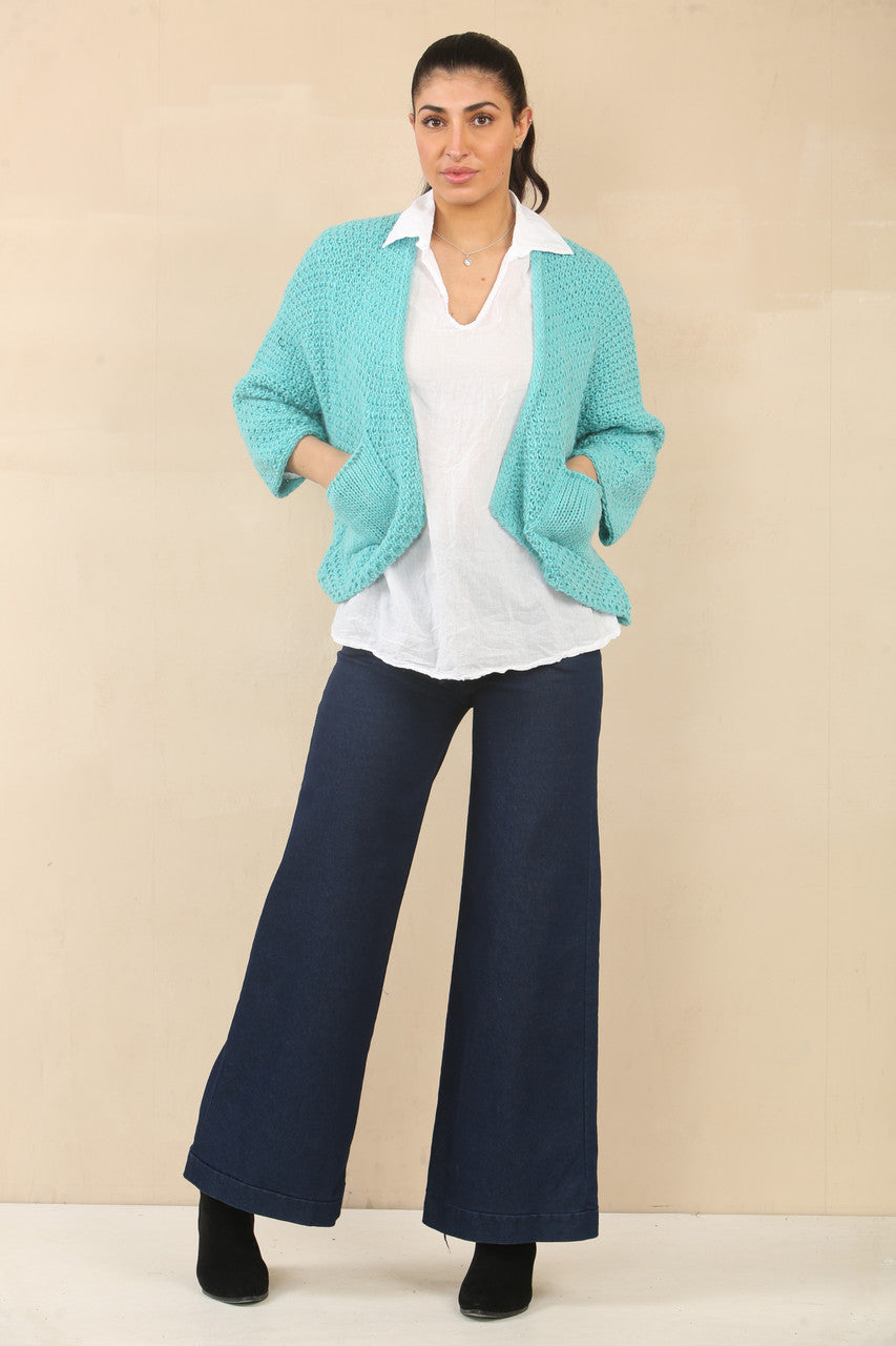 GEBREID VLEERMUIZMOUW VEST - SEAFOAM