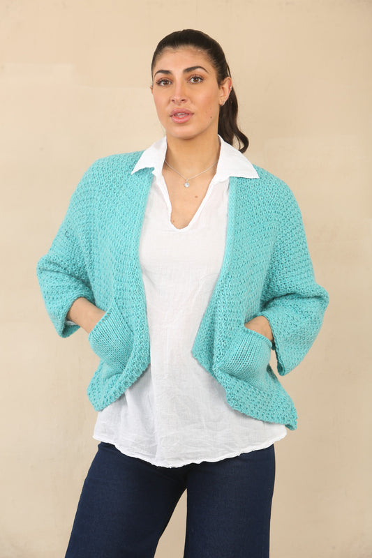 KNITTED BATWING CARDIGAN - SEAFOAM