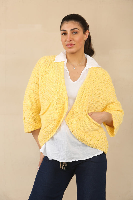KNITTED BATWING CARDIGAN - LEMON